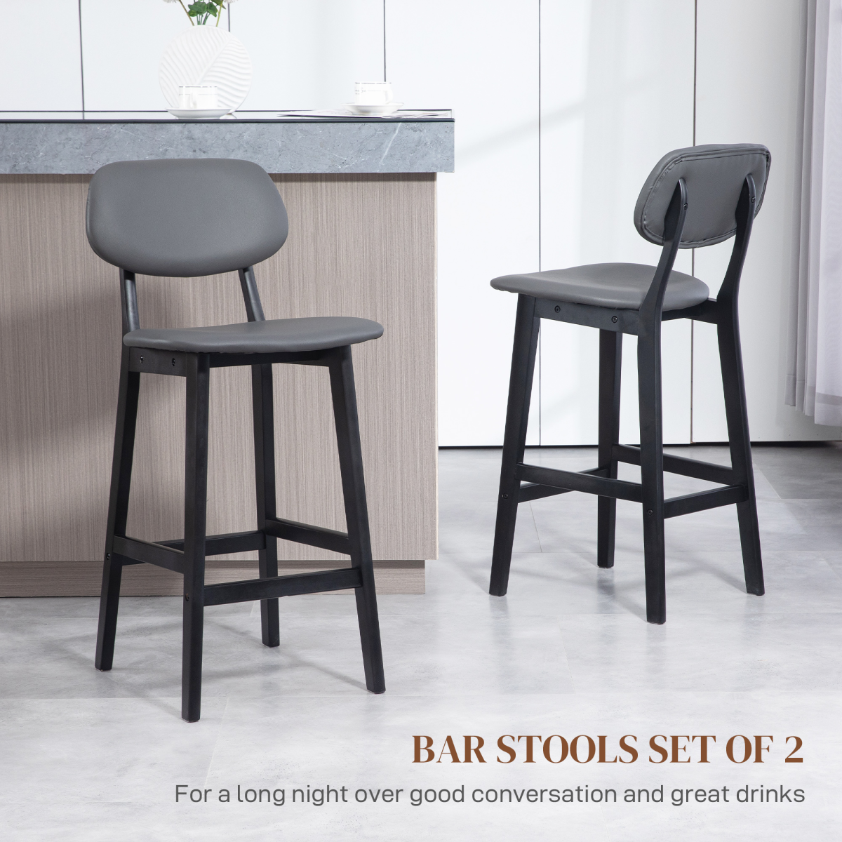 Set of two brown PU leather breakfast bar stools with wooden legs.3.png