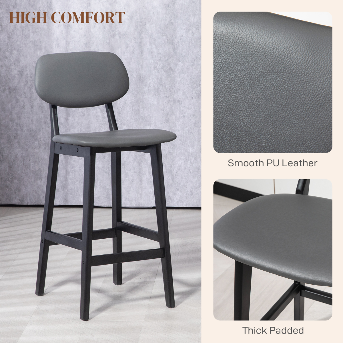 Set of two brown PU leather breakfast bar stools with wooden legs.4.png