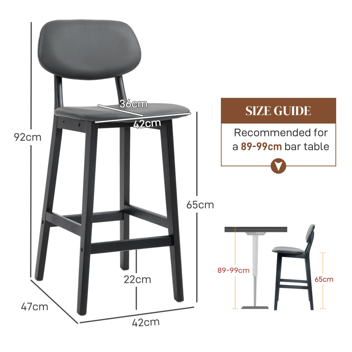 Set of two brown PU leather breakfast bar stools with wooden legs.5.png