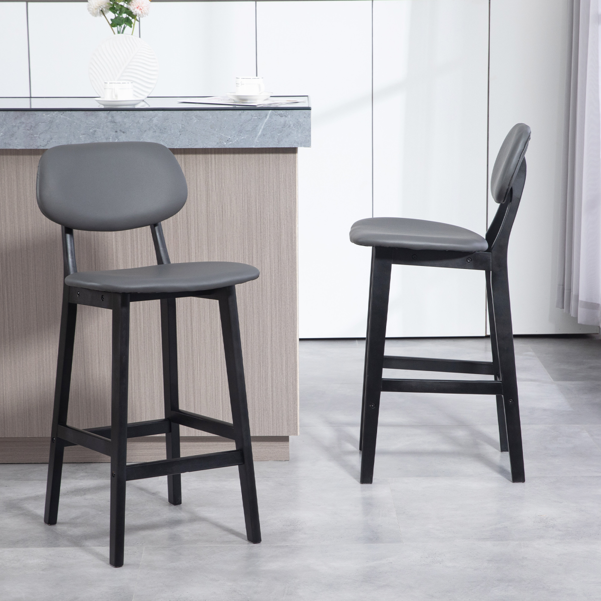 Set of two brown PU leather breakfast bar stools with wooden legs.7.png