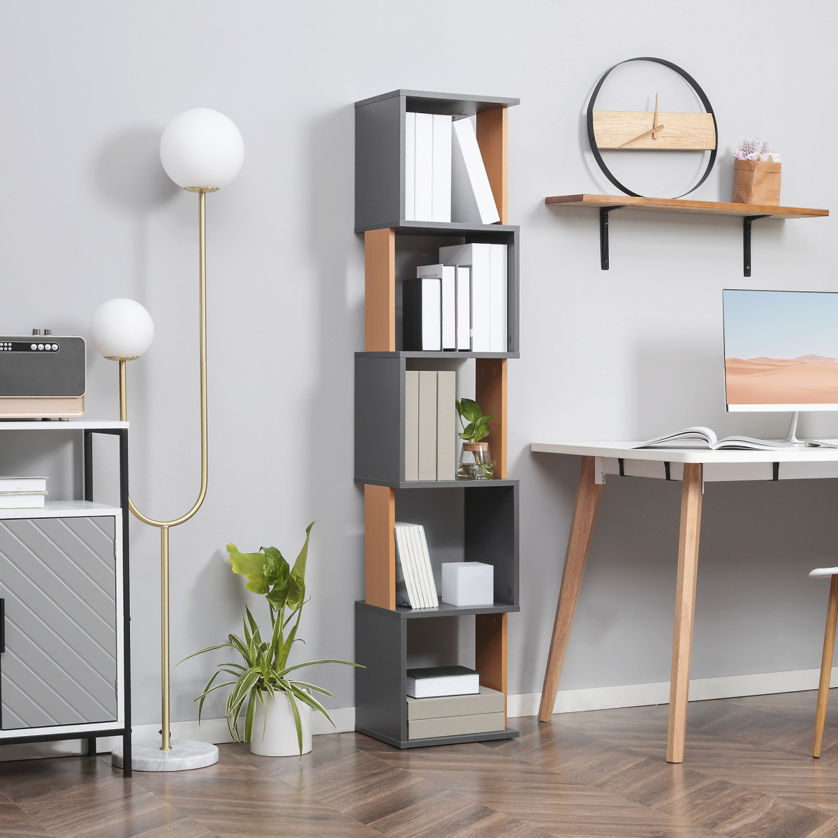 5‑tier freestanding bookshelf with open shelves.
2.png