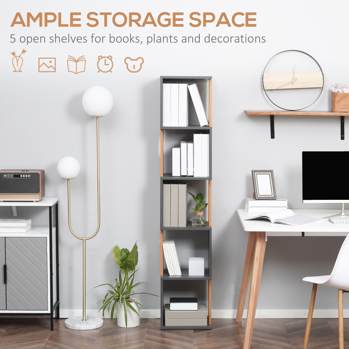 5‑tier freestanding bookshelf with open shelves.
4.png