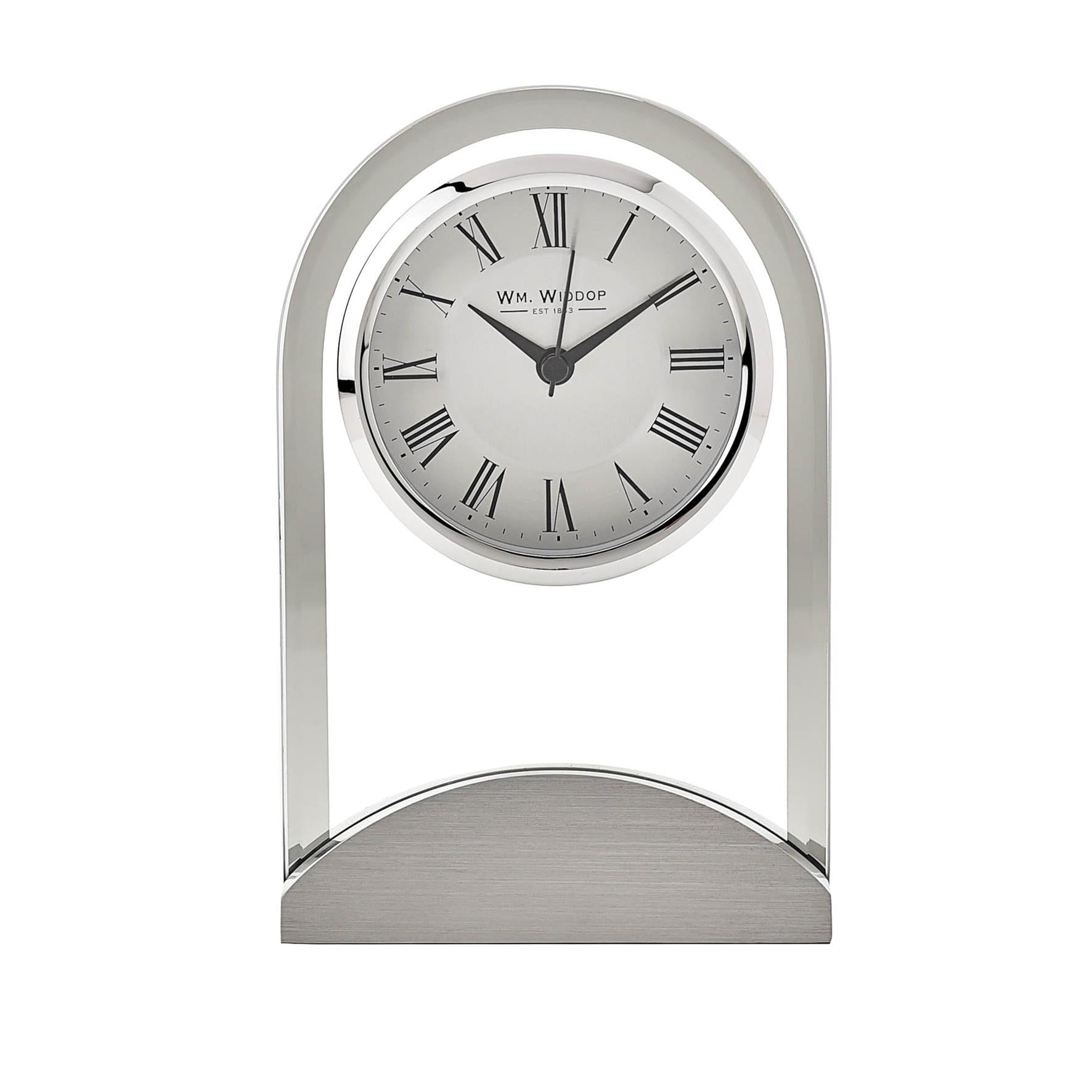 {
  "title": "Wm.Widdop Glass Panel Aluminium Base Mantel Clock",
  "description": ""
}