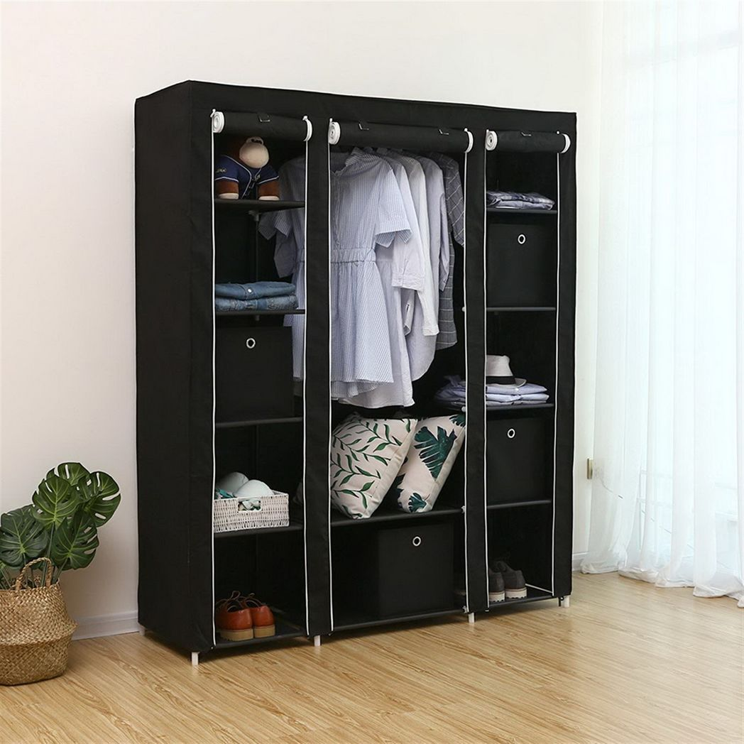{
  "title": "Portable Clothes Closet Wardrobe Organizer (69) with Non-Woven Fabric, Black",
  "description": "Portable clothes closet wardrobe storage organizer with non-woven fabric in black. Quick and easy to assemble for extra storage."
}