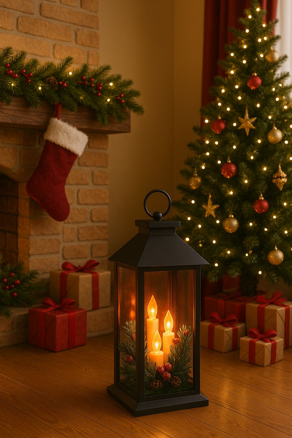 Battery Operated Lantern with 3 Candles
