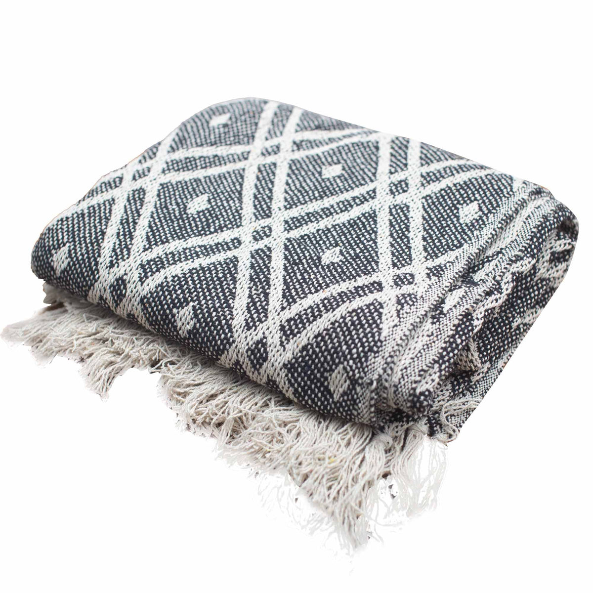 Cotton Tassel Throw, Cream Lattice