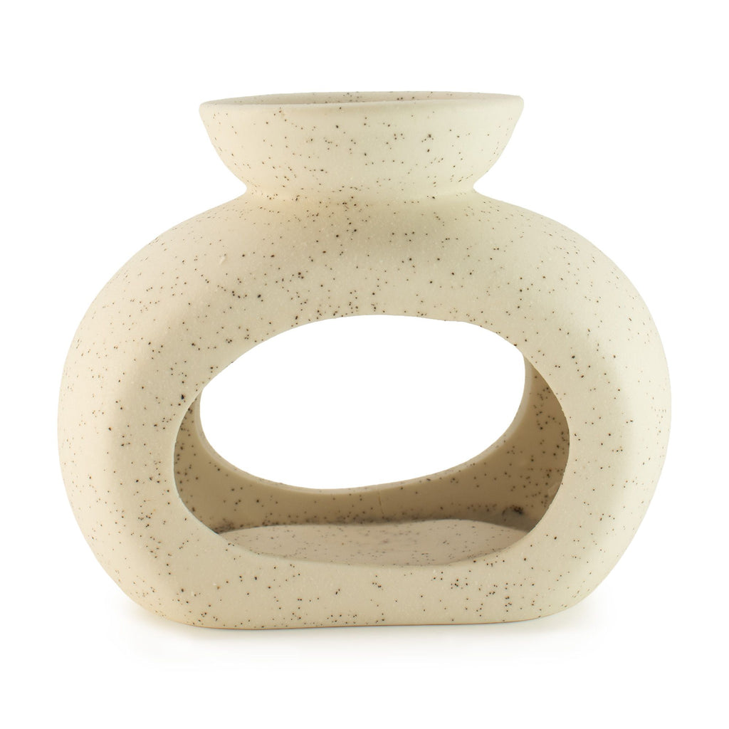 Oval Pebble Ceramic Oil Burner – Speckled Off-White