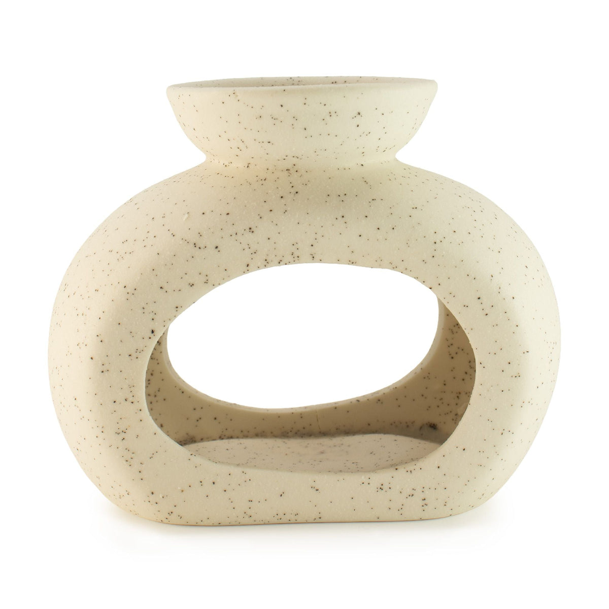 Speckled off-white oval pebble ceramic oil burner