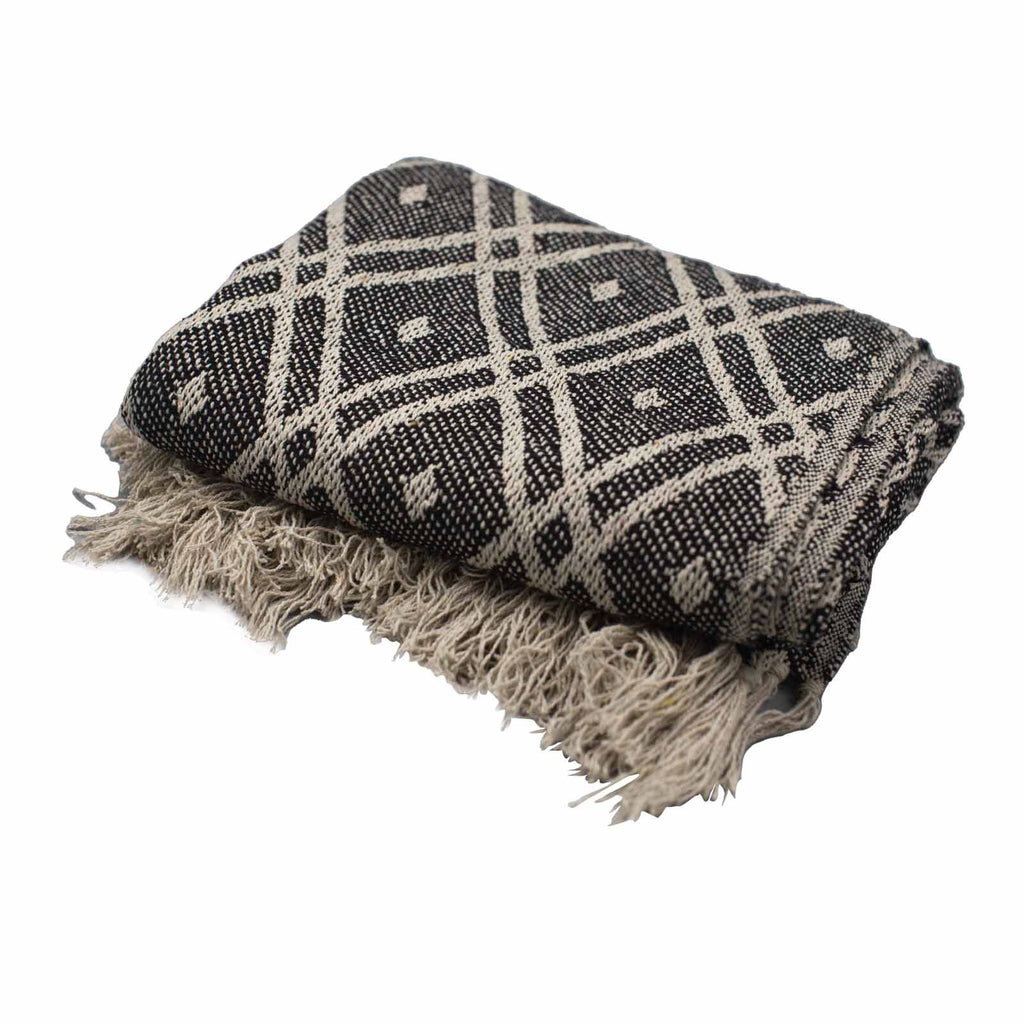 Cotton Tassel Throw, Cream Lattice