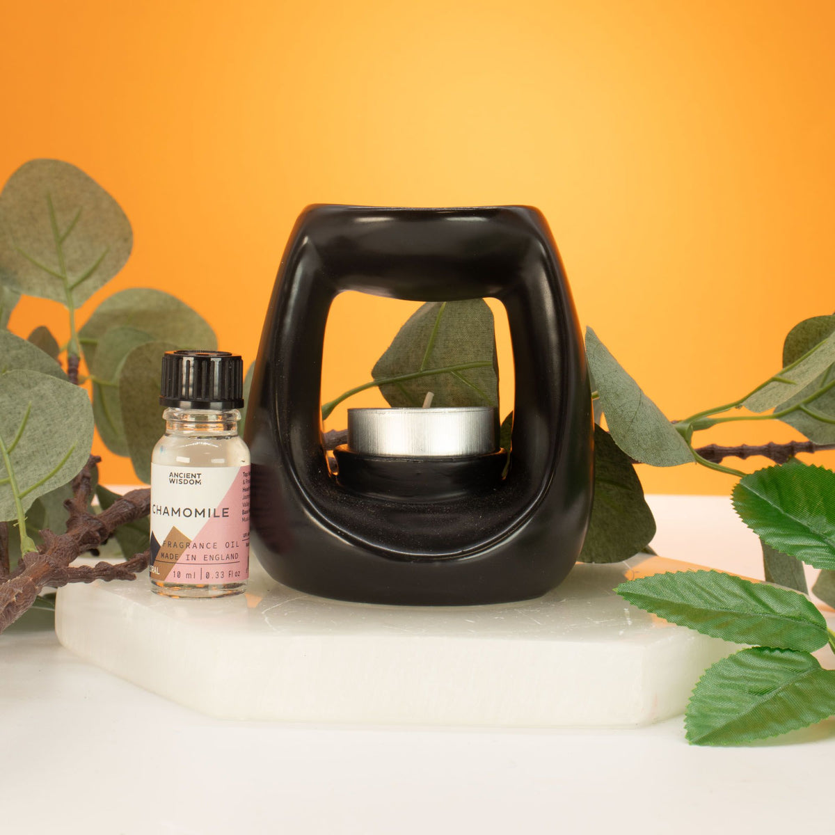 Large Oval Pebble Ceramic Oil Burner – Matt Black – alternative view 2