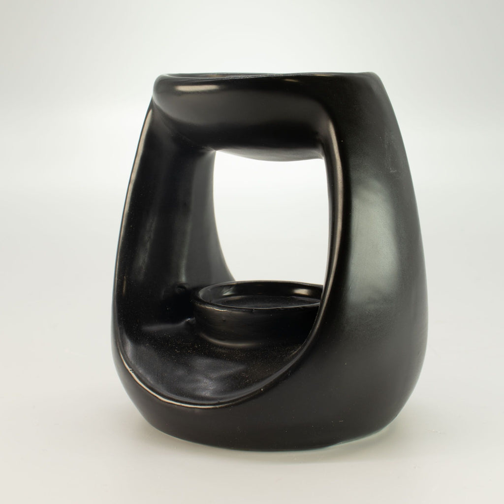 Large Oval Pebble Ceramic Oil Burner – Matt Black – alternative view 3