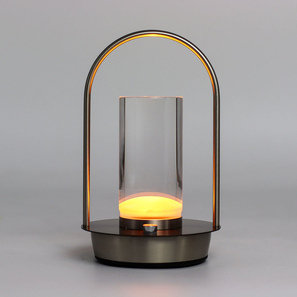 Cordless Glass Lantern Lamp, Antique Brass, part of The Fireside Edit