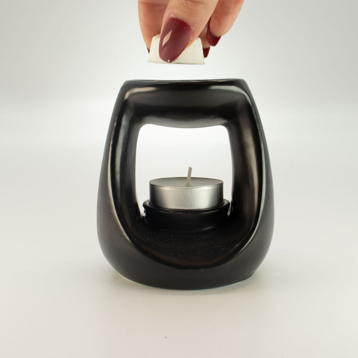 Large Oval Pebble Ceramic Oil Burner – Matt Black – alternative view 4
