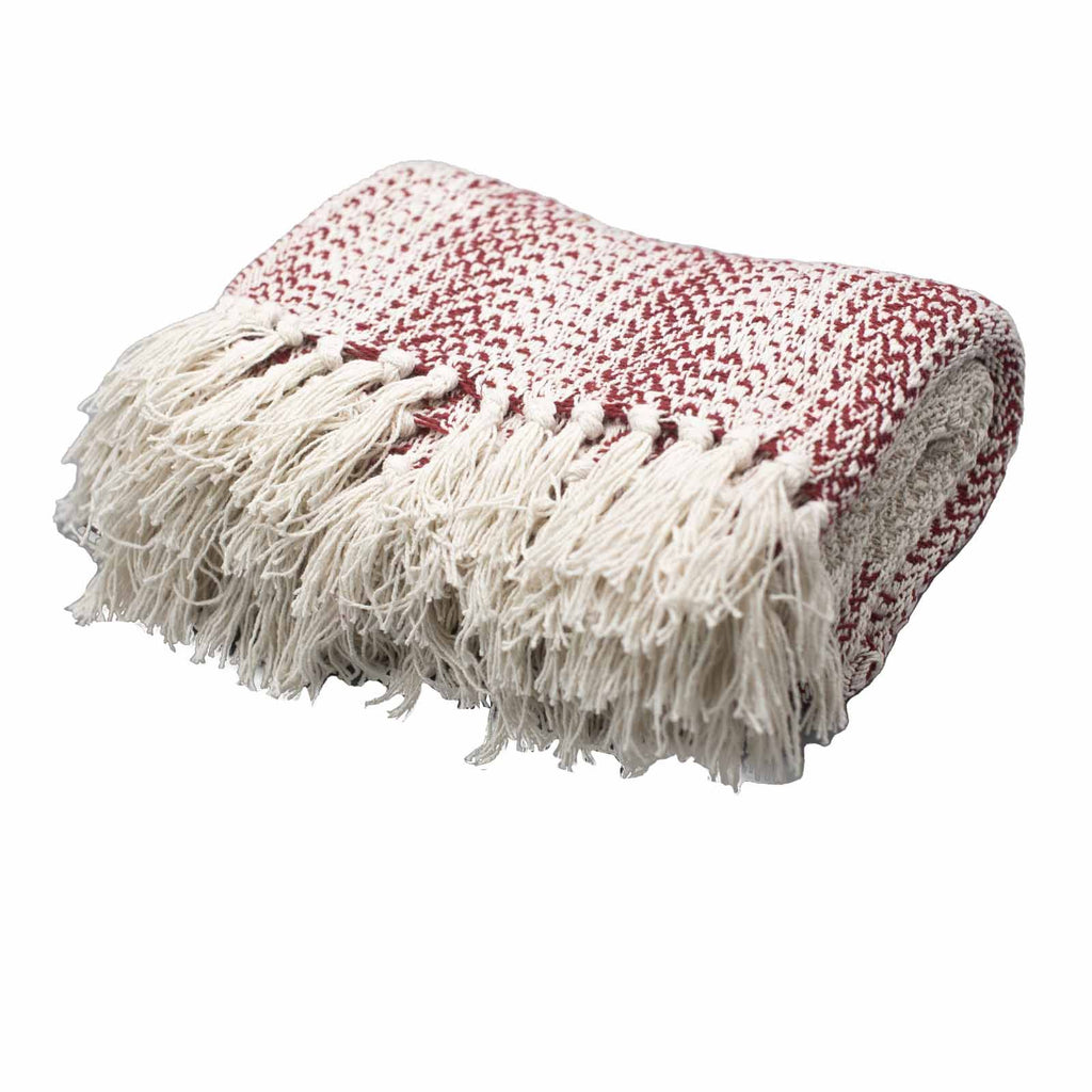 Cotton Tassel Throw, Ruby Red