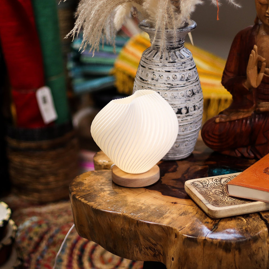 Fluted Cordless Table Lamp, Shell