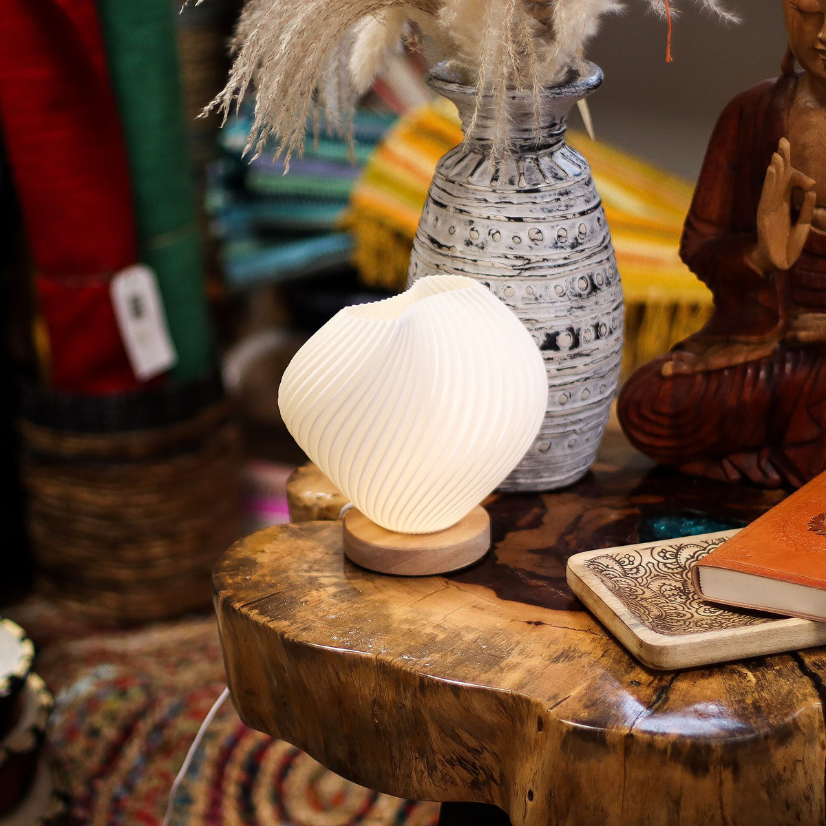 Fluted Cordless Table Lamp, Shell