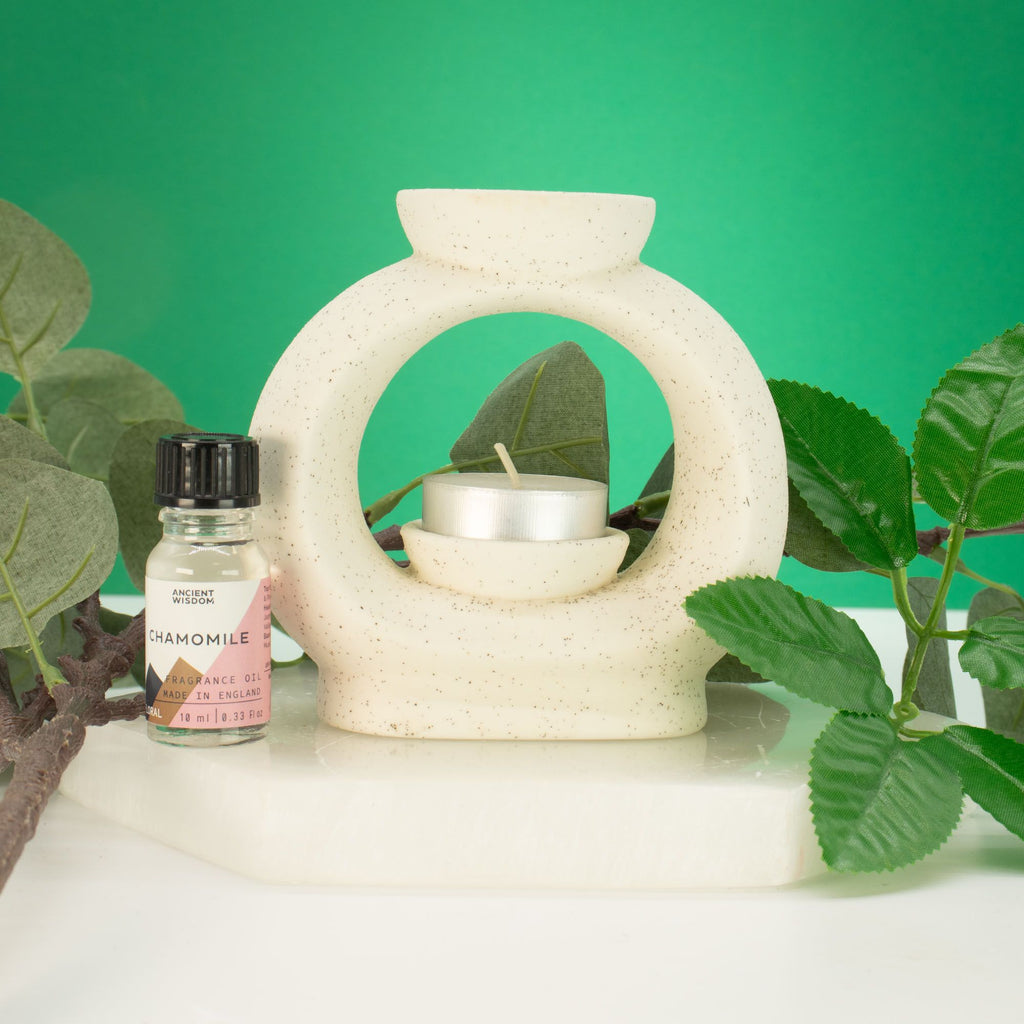 Large Oval Pebble Ceramic Oil Burner – Speckled Off-White – alternative view 2