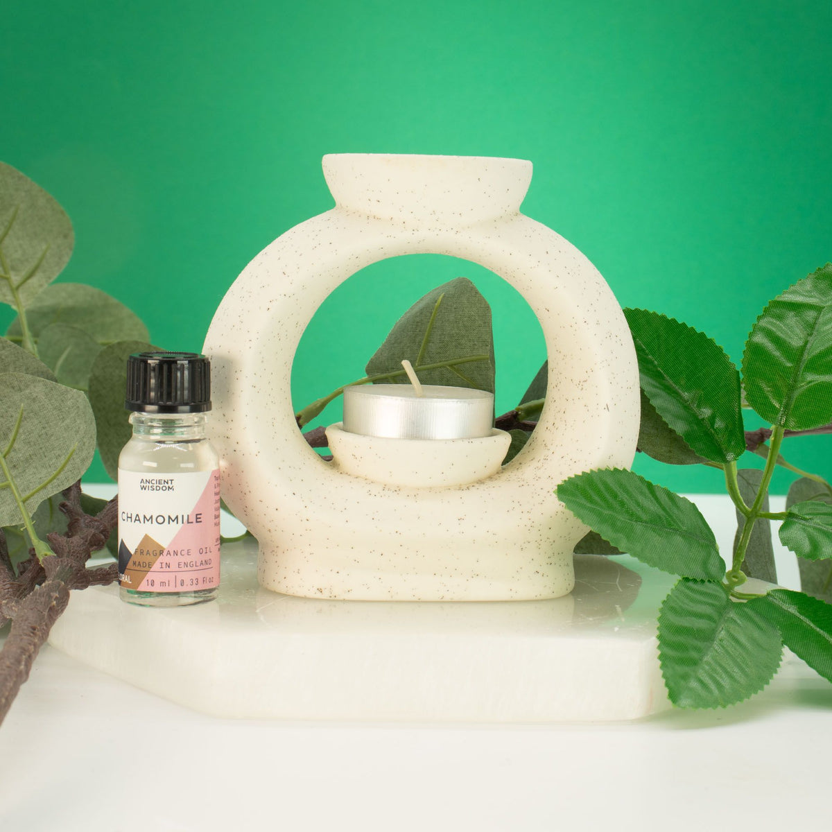 Large Oval Pebble Ceramic Oil Burner – Speckled Off-White – alternative view 2