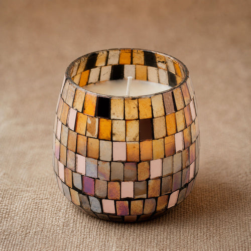 Amber Mosaic Glass Candle – Medium