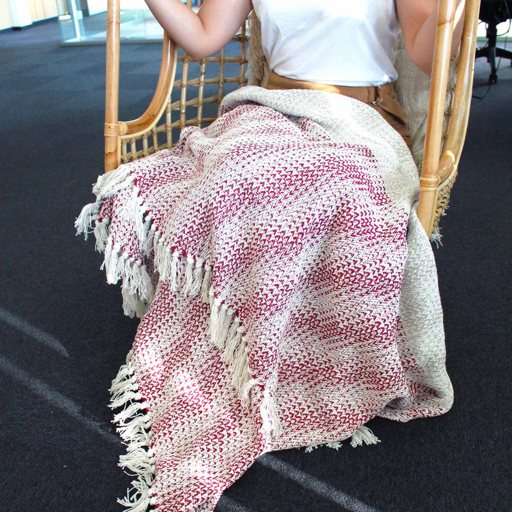 Cotton Tassel Throw, Ruby Red