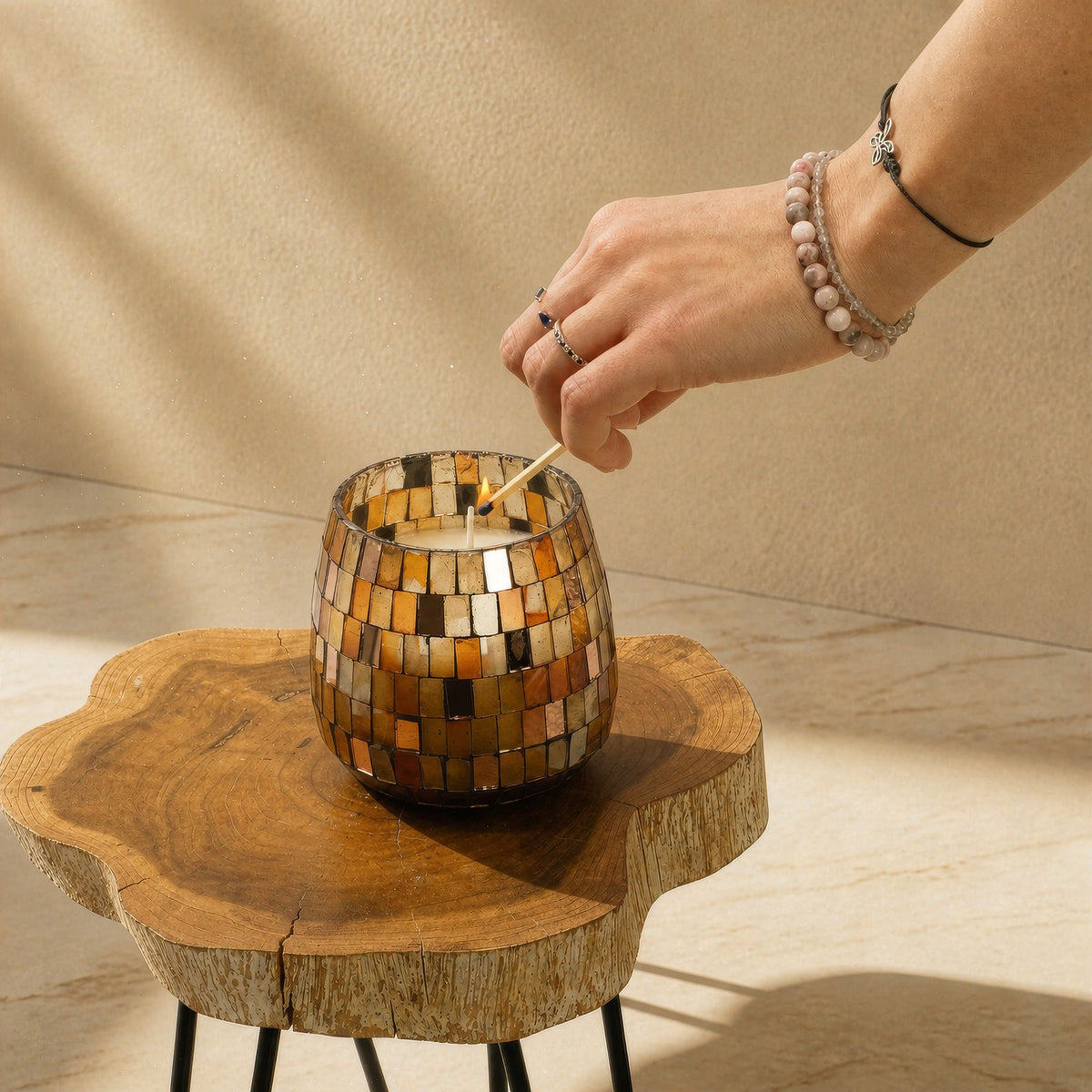 Amber Mosaic Glass Candle – Medium – alternative view 3