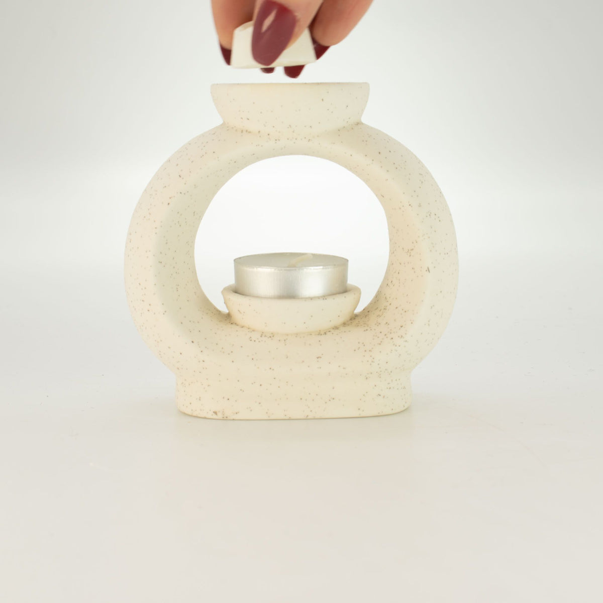 Large Oval Pebble Ceramic Oil Burner – Speckled Off-White – alternative view 5
