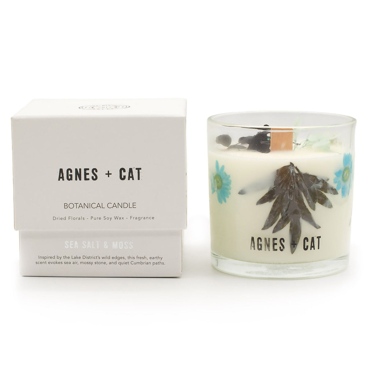 Seasalt and Moss botanical soy candle, part of the Home Fragrance Gift Set