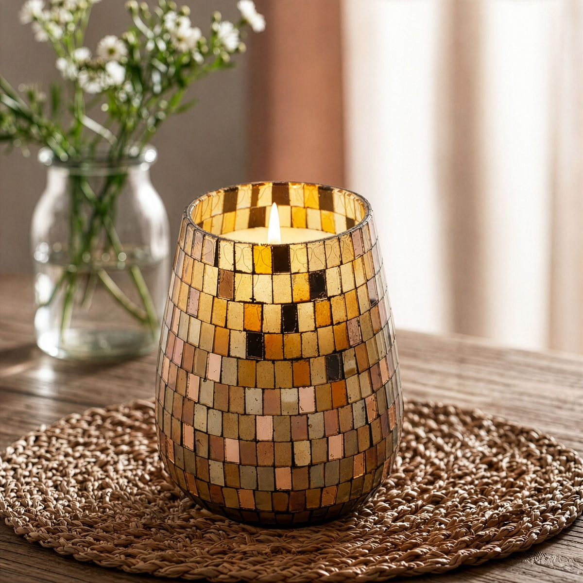 Amber Mosaic Glass Candle – Tall – alternative view 3