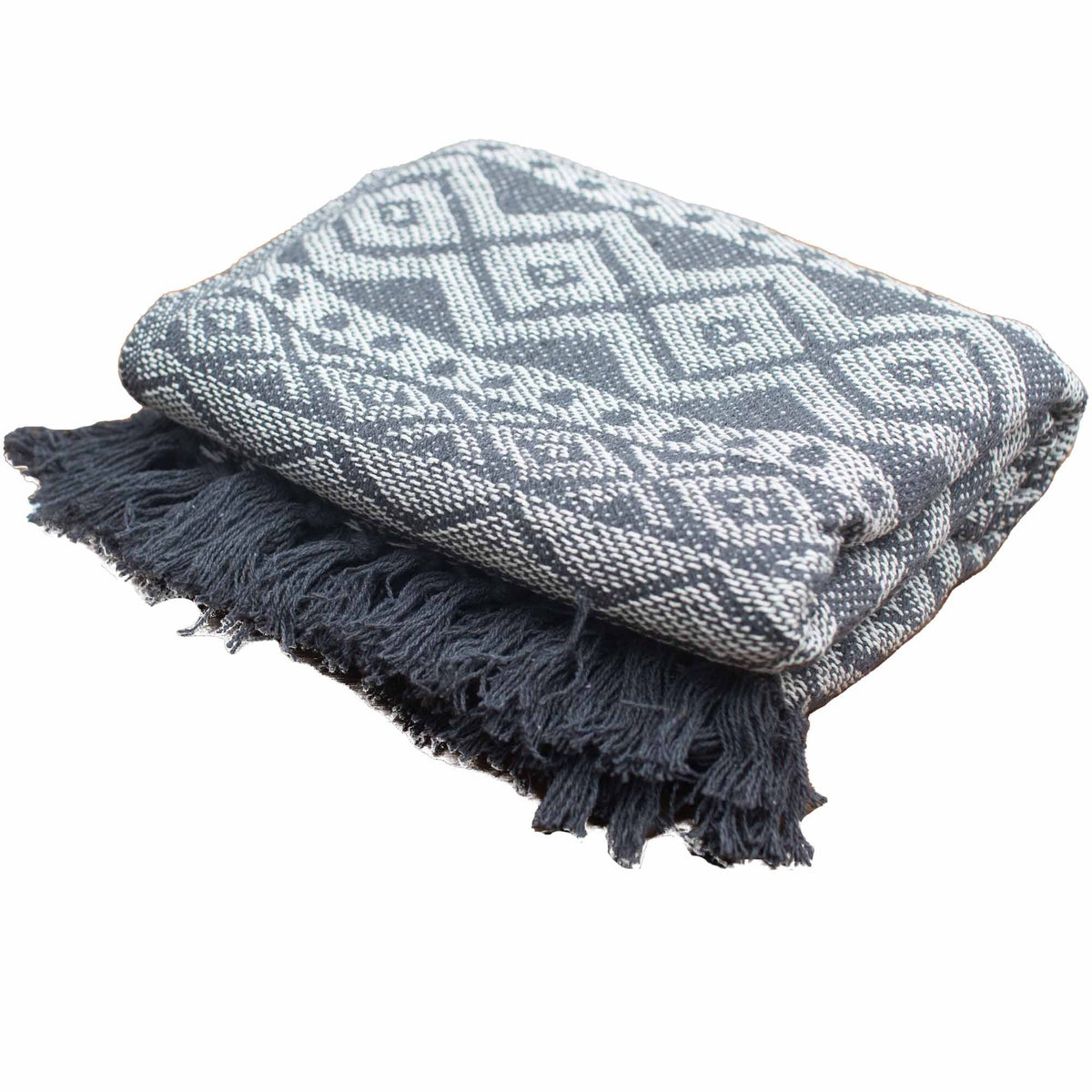 Cotton Tassel Throw, Slate Geometric