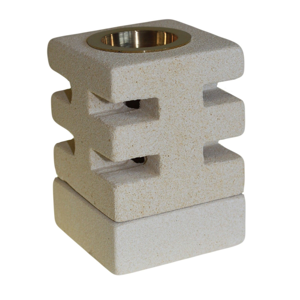Carved Sandstone Oil Burner – Abstract Cuts