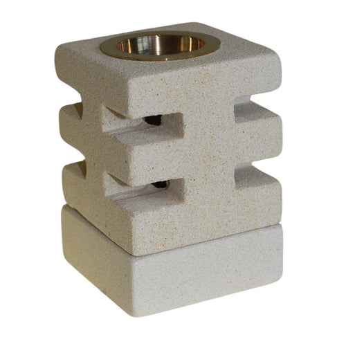 Carved Sandstone Oil Burner – Abstract Cuts