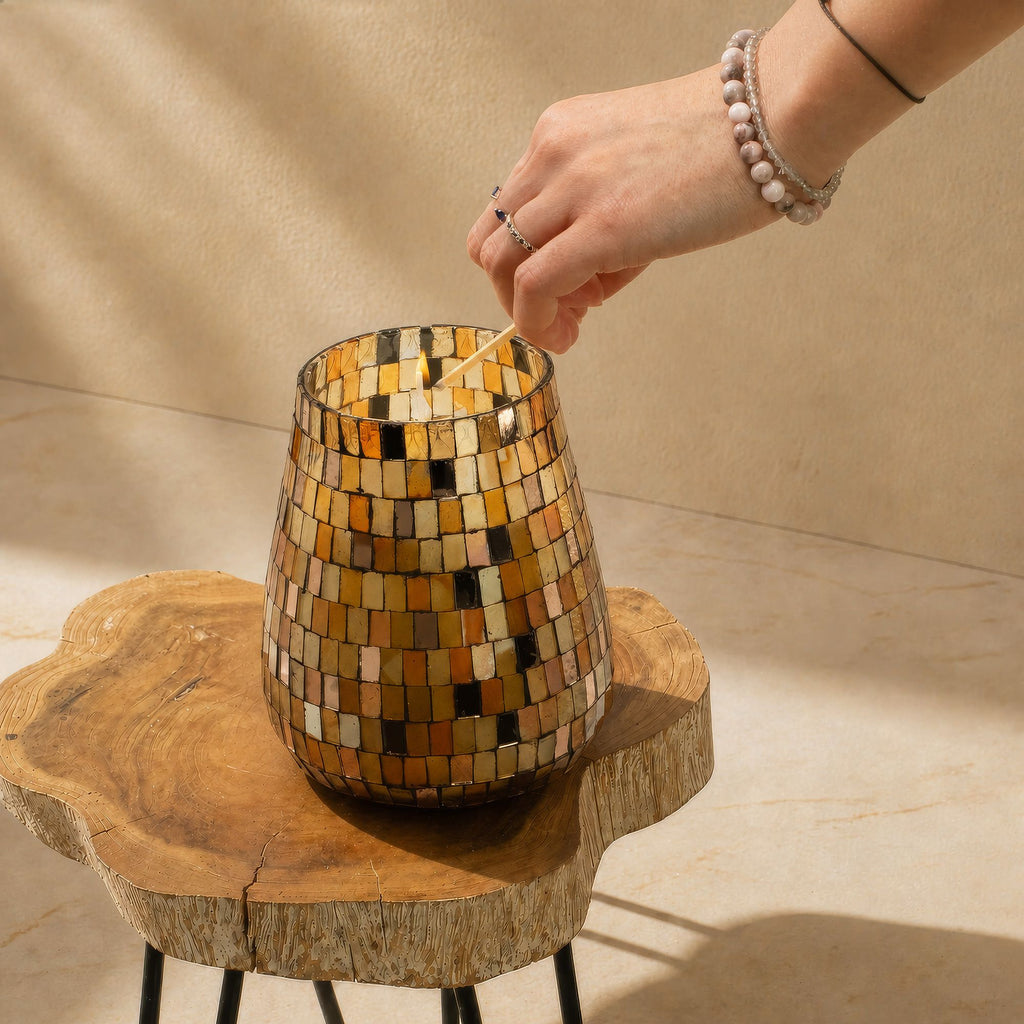 Amber Mosaic Glass Candle – Tall – alternative view 2