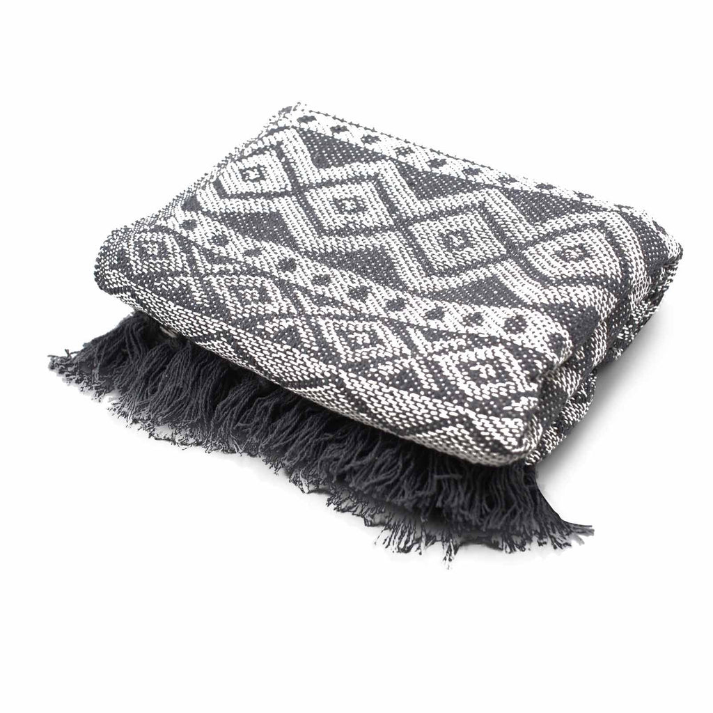 Cotton Tassel Throw, Slate Geometric