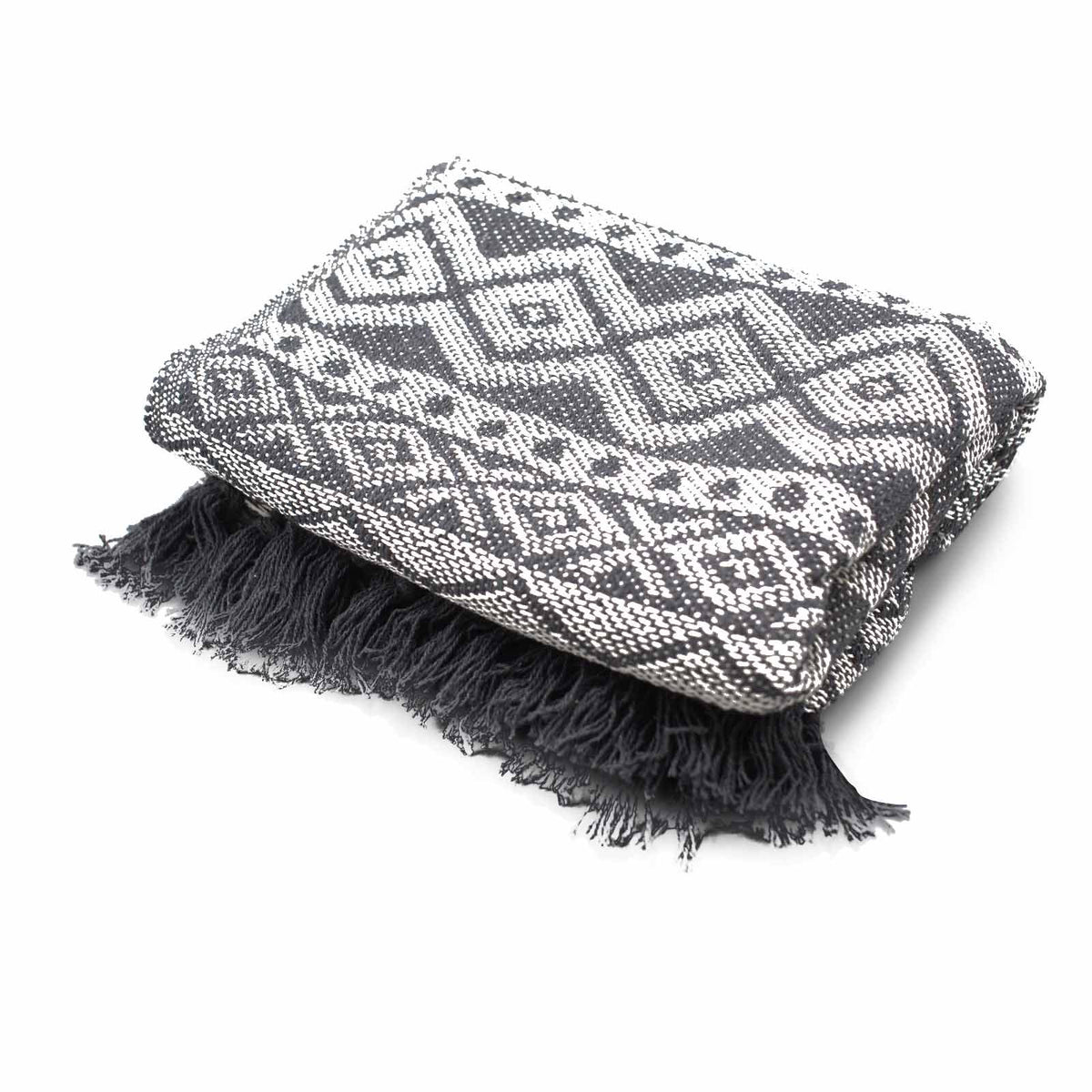 Cotton Tassel Throw, Slate Geometric