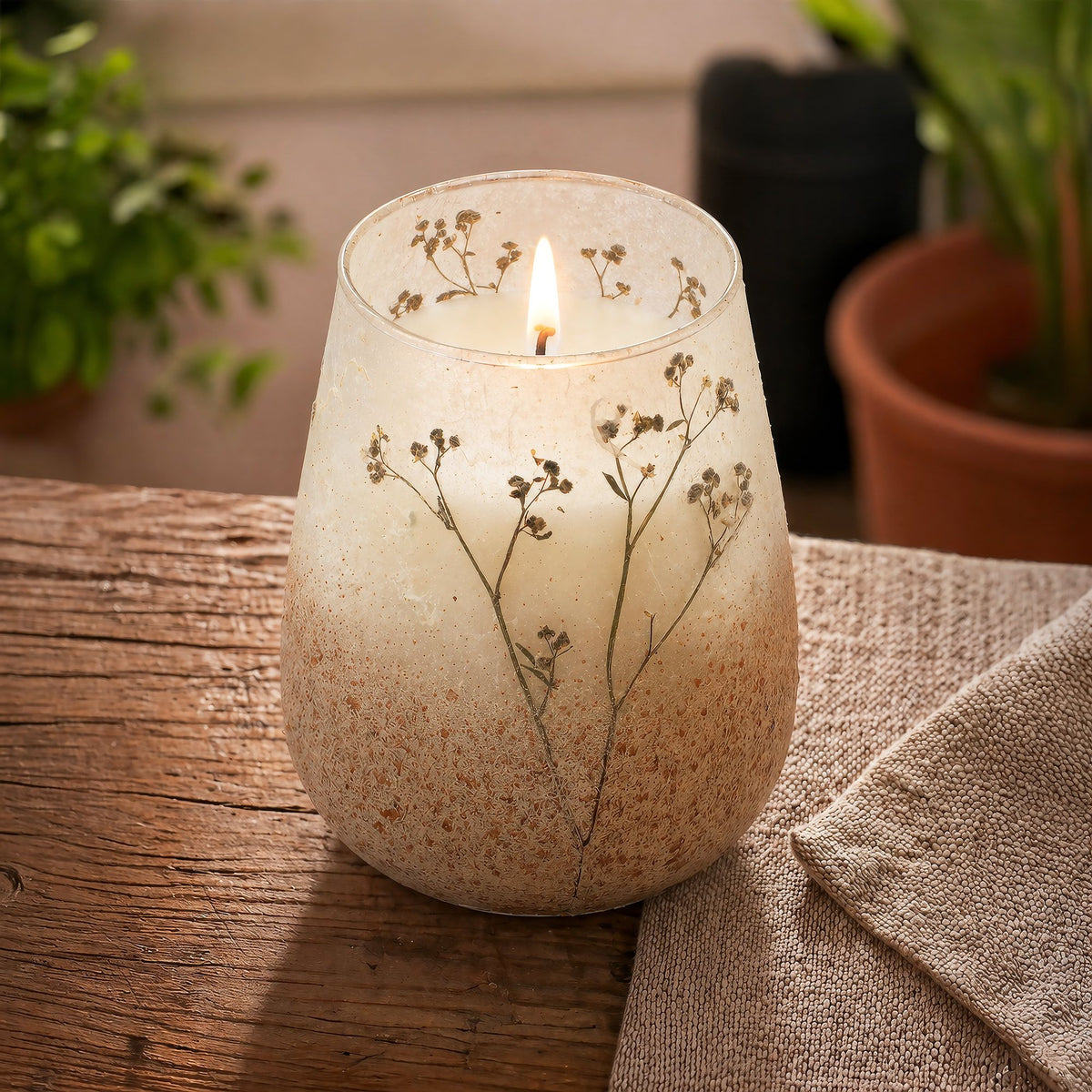 Wildlight Woods Pressed Flower Glass Candle – Tall – alternative view 5