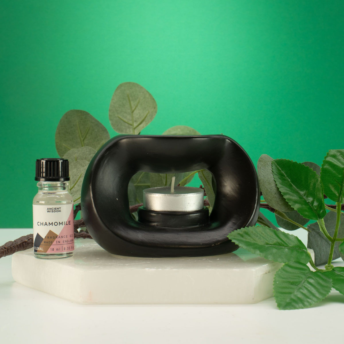 Oval Pebble Ceramic Oil Burner – Matt Black