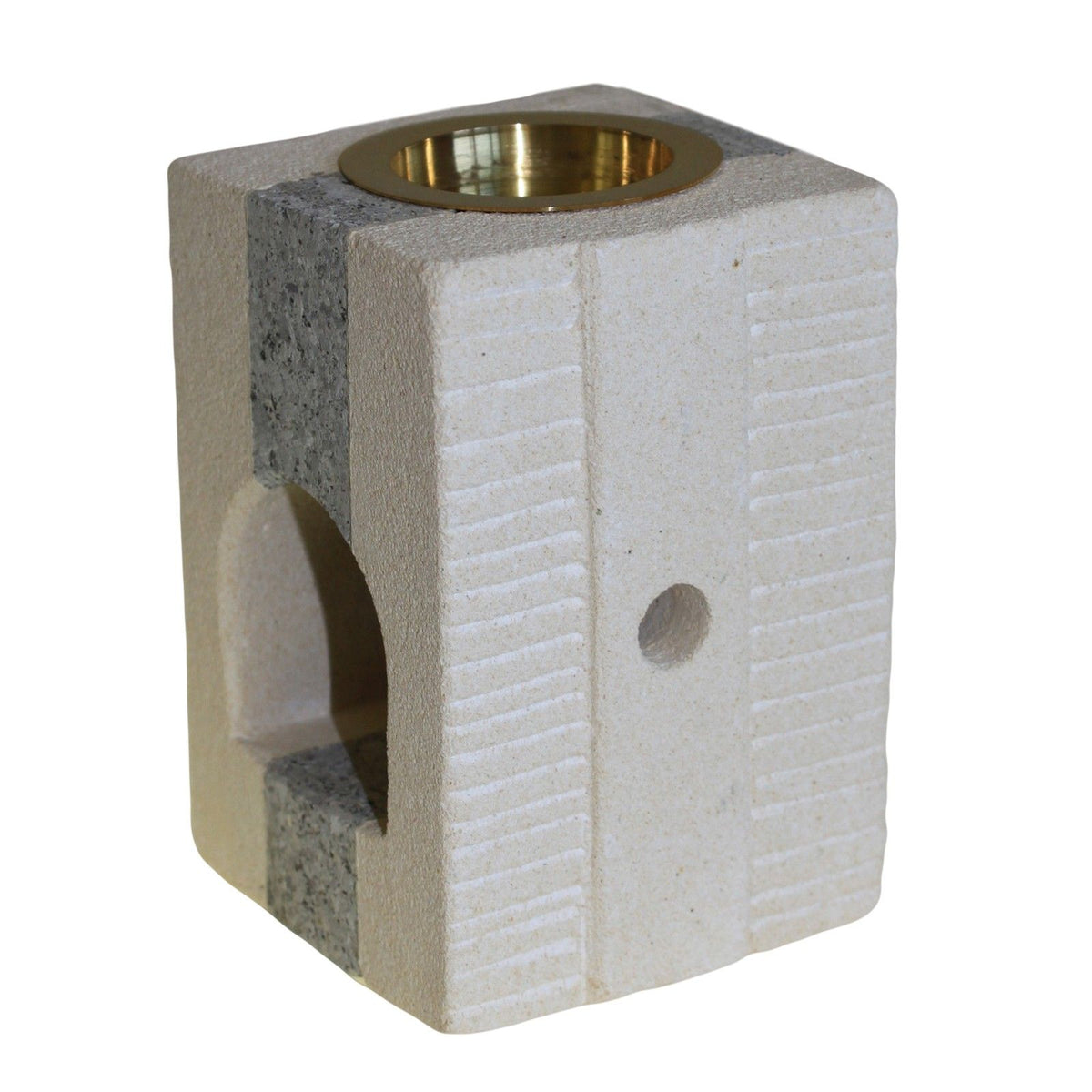 Carved Sandstone Oil Burner – Stepped Square