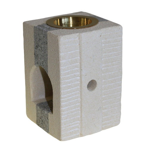 Carved Sandstone Oil Burner – Stepped Square