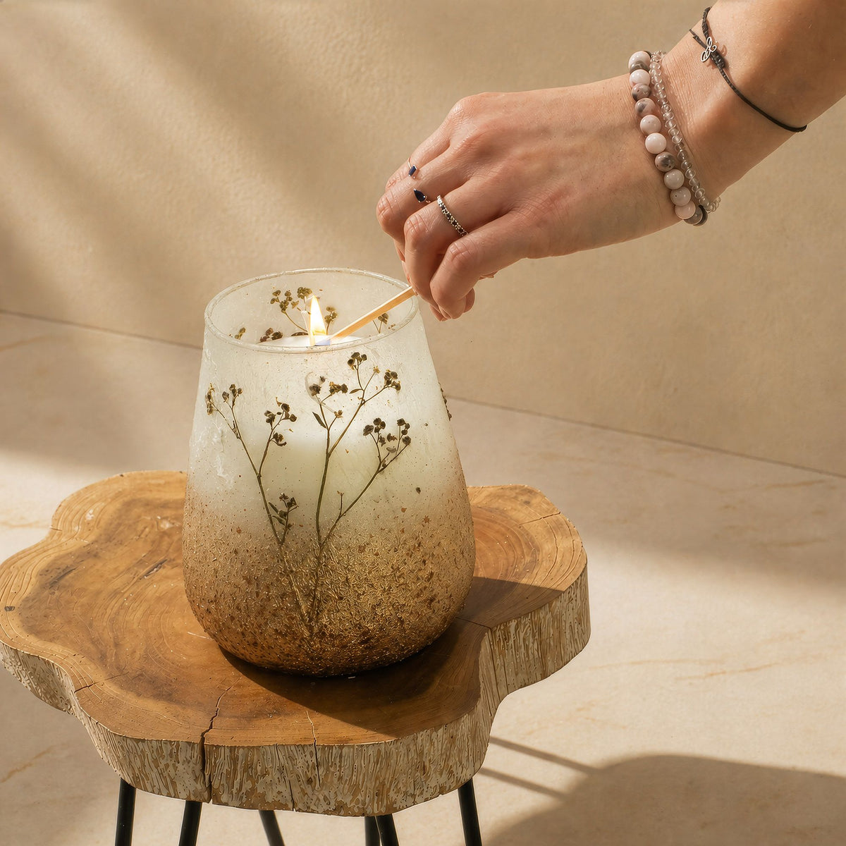 Wildlight Woods Pressed Flower Glass Candle – Tall