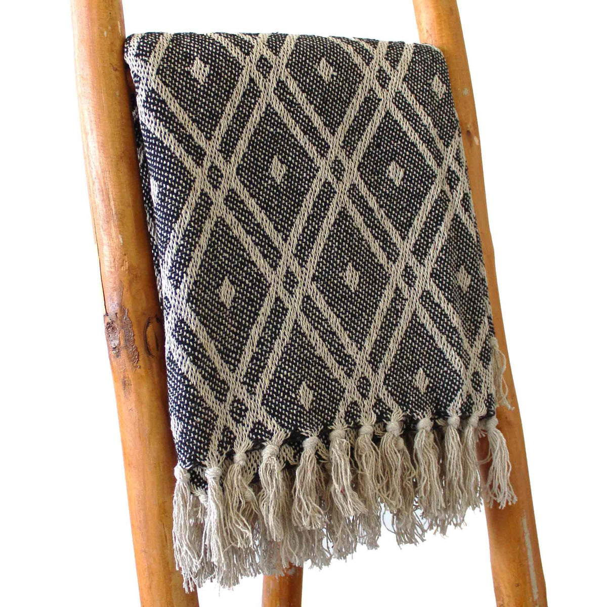 Cotton Tassel Throw, Cream Lattice