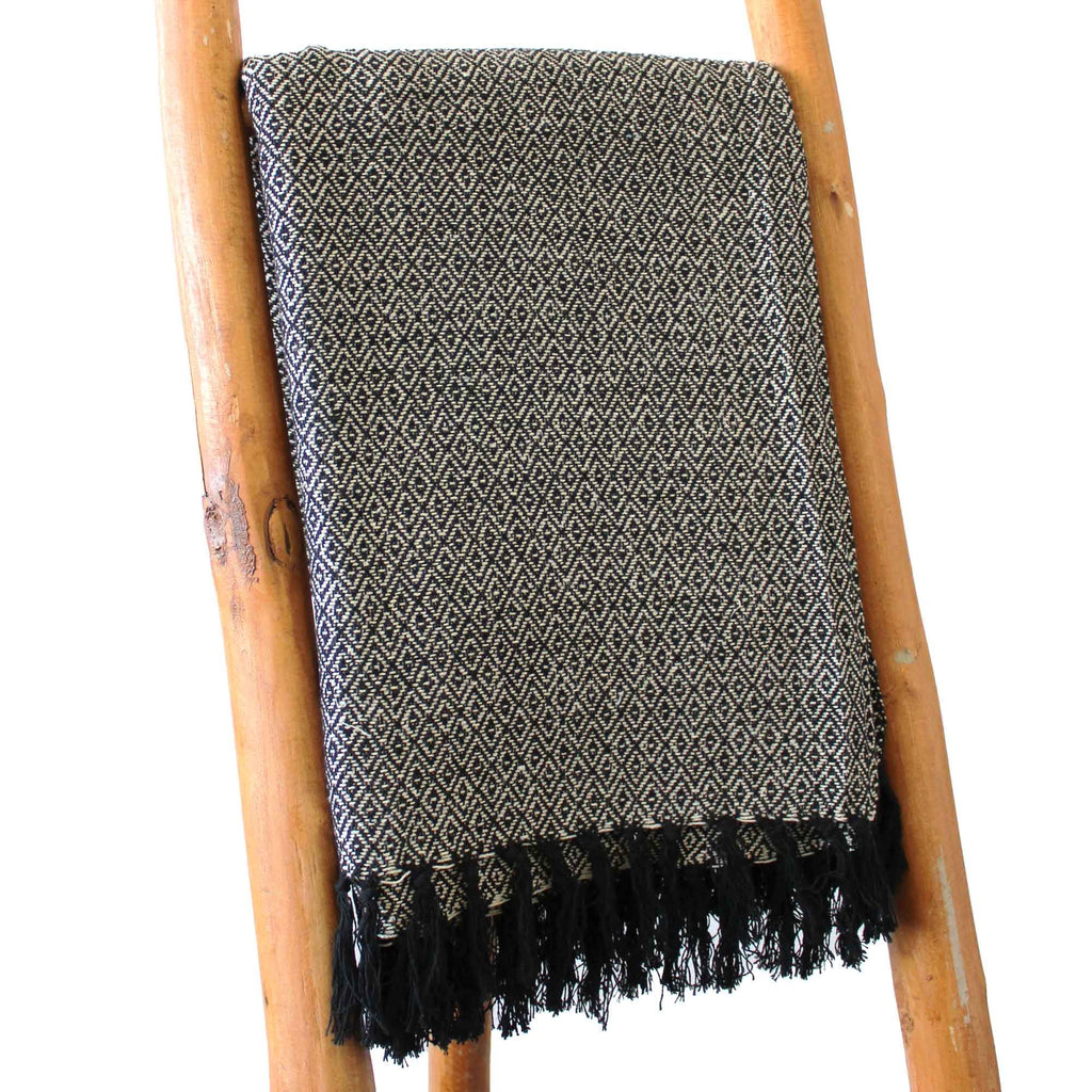 Cotton Tassel Throw, Charcoal Weave
