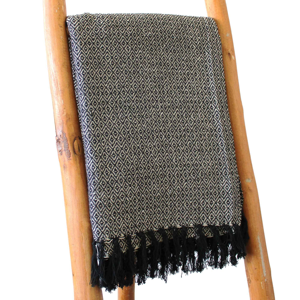 Cotton Tassel Throw, Charcoal Weave