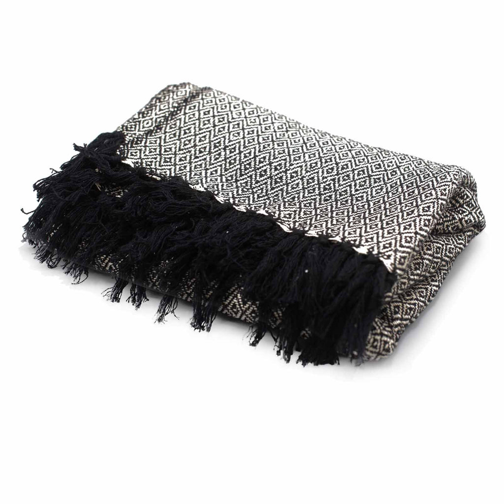 Cotton Tassel Throw, Charcoal Weave