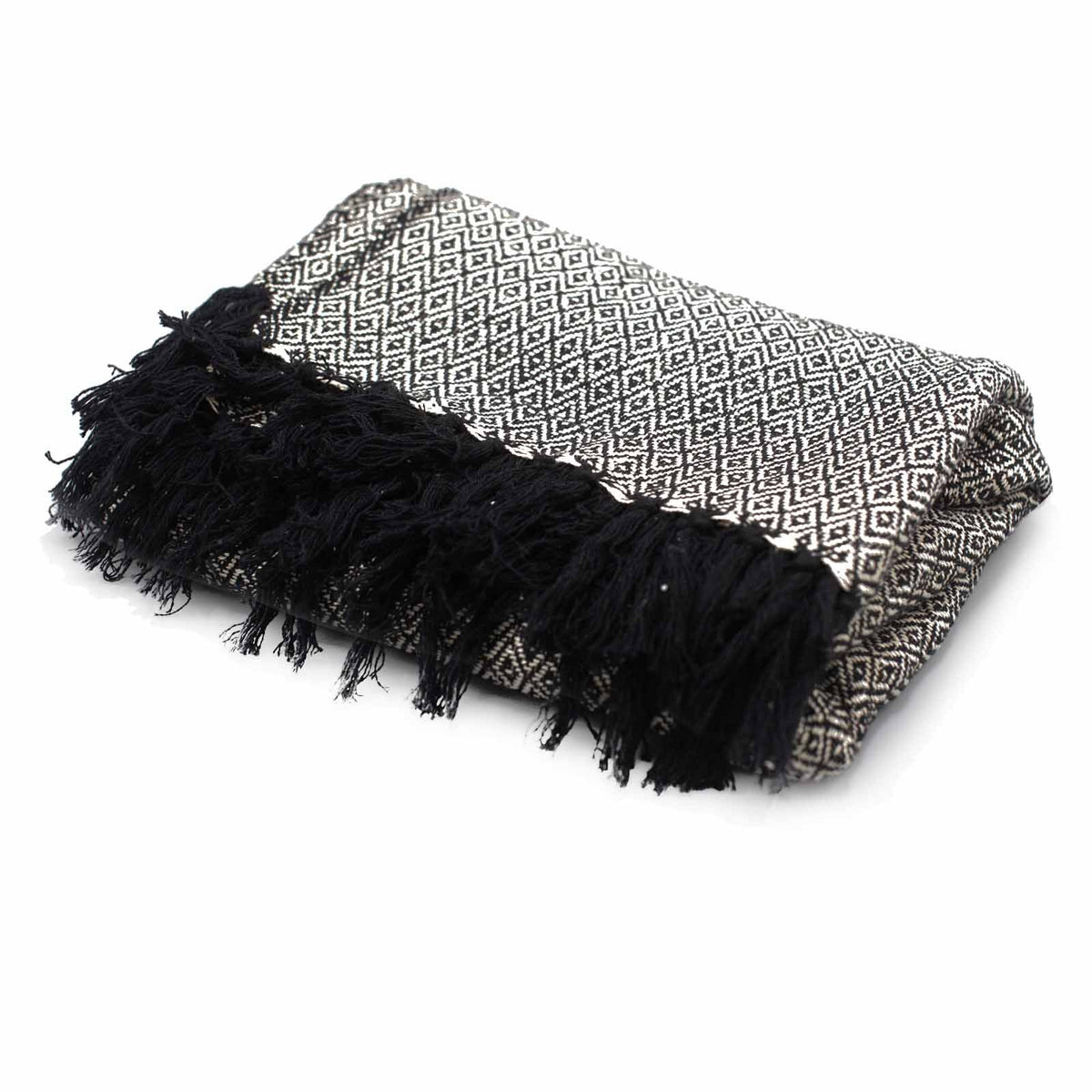 Cotton Tassel Throw, Charcoal Weave