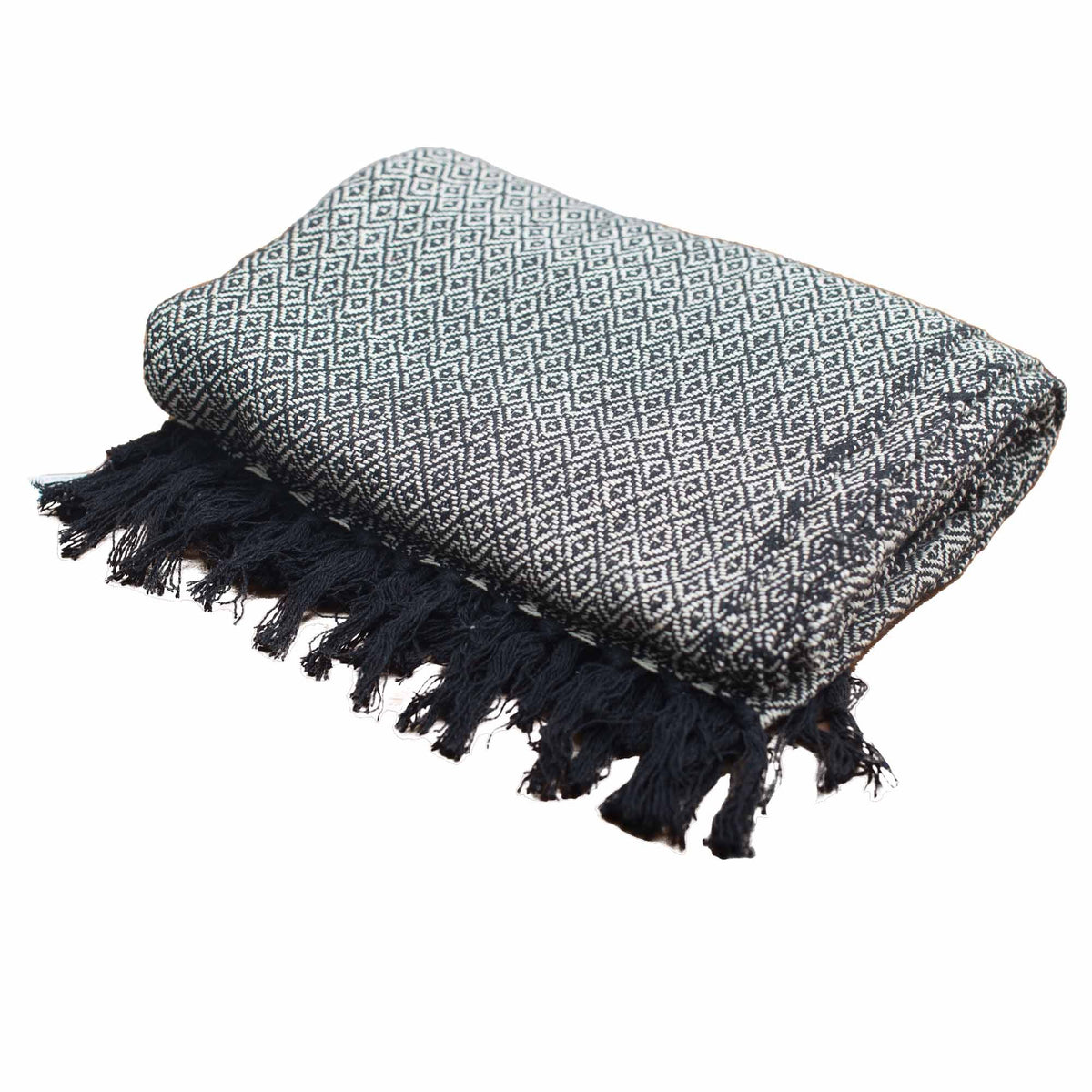 Cotton Tassel Throw, Charcoal Weave