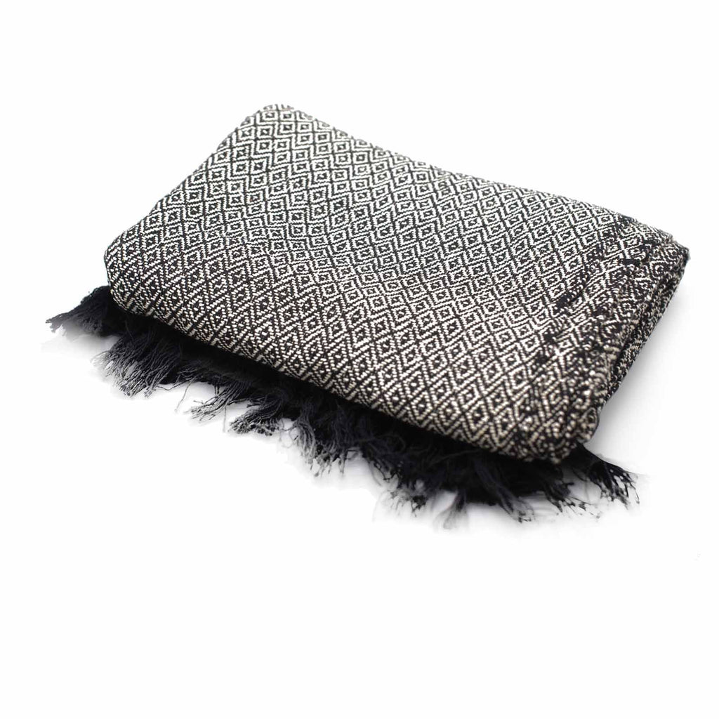 Cotton Tassel Throw, Charcoal Weave