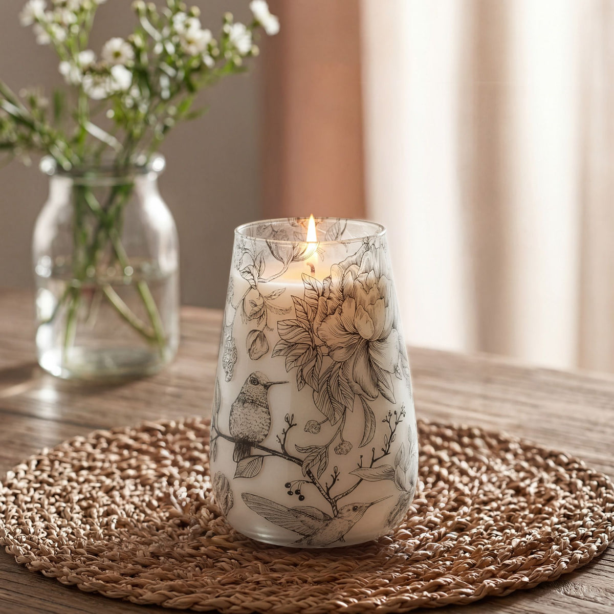 Drawn by Flame Illustrated Glass Candle – Tall – alternative view 2