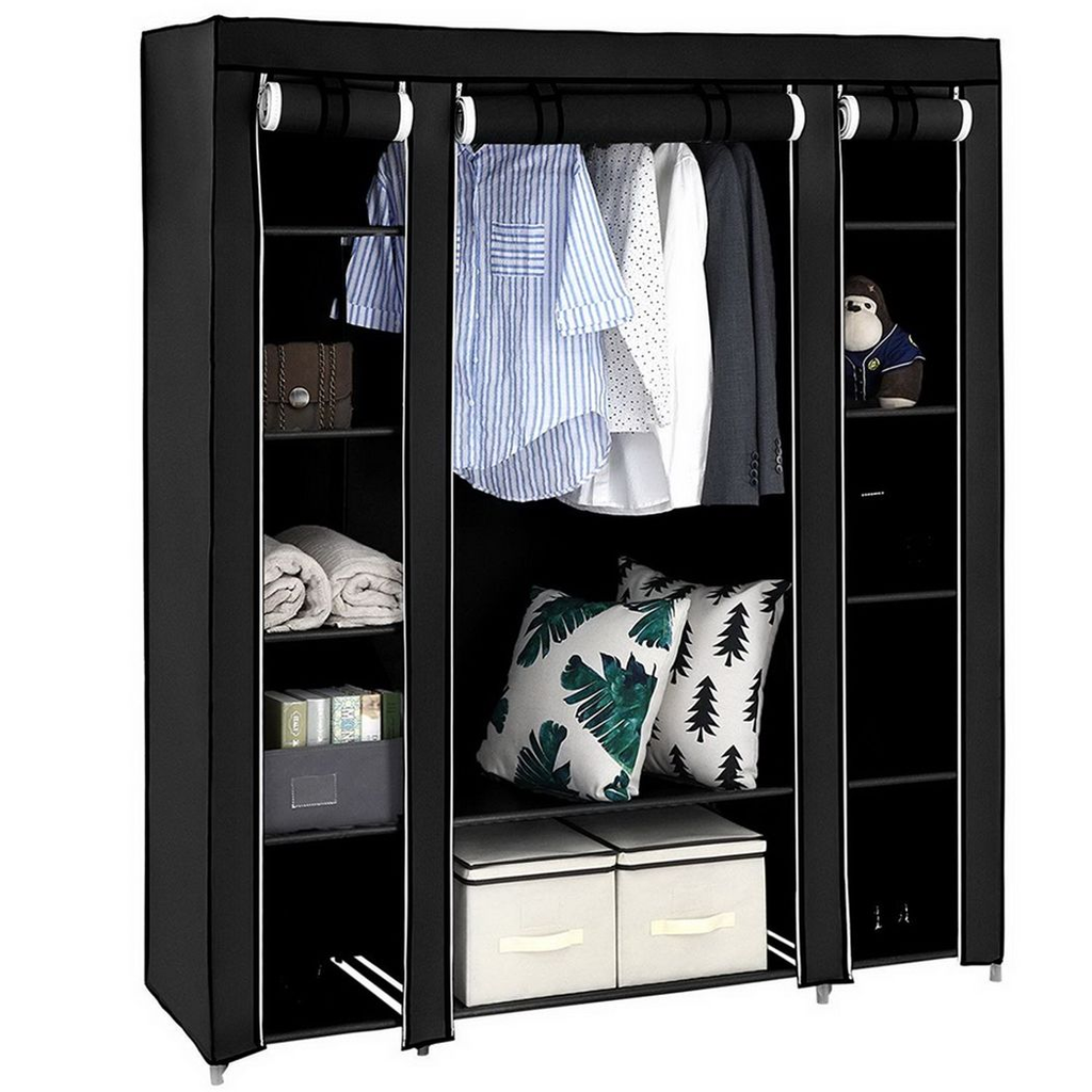 {
  "title": "Portable Clothes Closet Wardrobe Organizer (69) with Non-Woven Fabric, Black",
  "description": "Portable clothes closet wardrobe storage organizer with non-woven fabric in black. Quick and easy to assemble for extra storage."
}