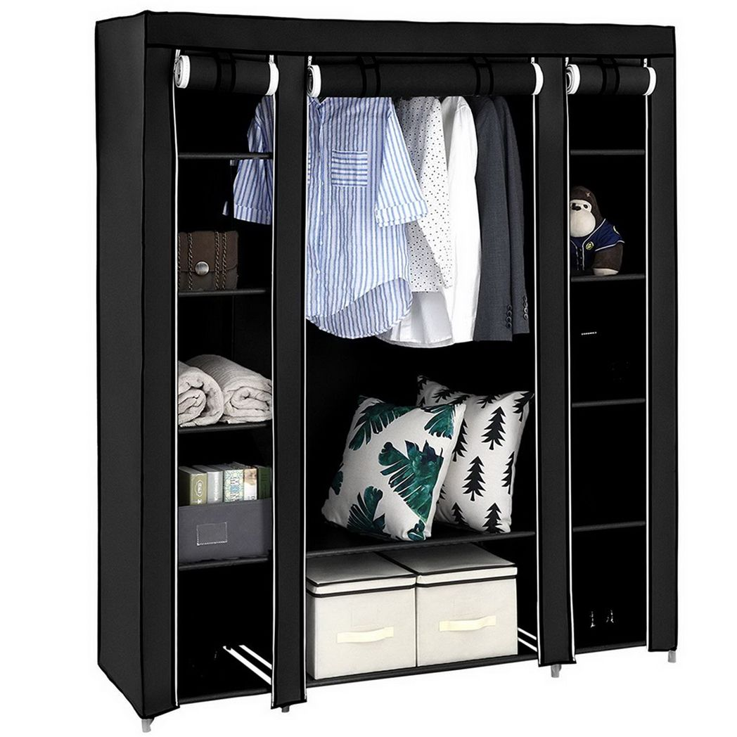 {
  "title": "Portable Clothes Closet Wardrobe Organizer (69) with Non-Woven Fabric, Black",
  "description": "Portable clothes closet wardrobe storage organizer with non-woven fabric in black. Quick and easy to assemble for extra storage."
}