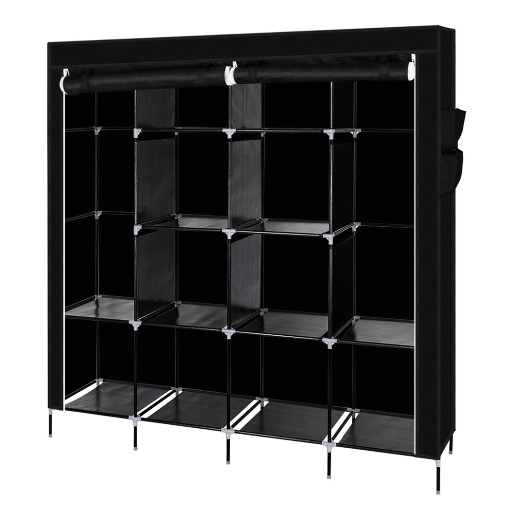 {
  "title": "Portable Wardrobe Clothes Storage Rack with 12 Shelves and 4 Side Pockets, Black",
  "description": ""
}